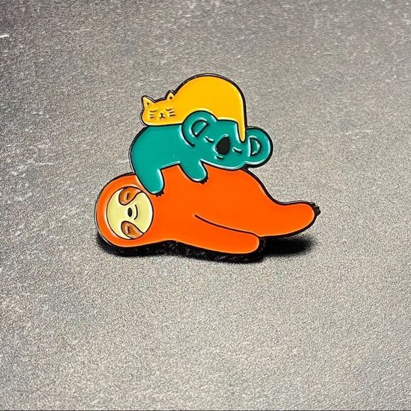 Napping Cat Sloth Koala Enamel Pin/ Brooch Lapel - Picture 2 of 6